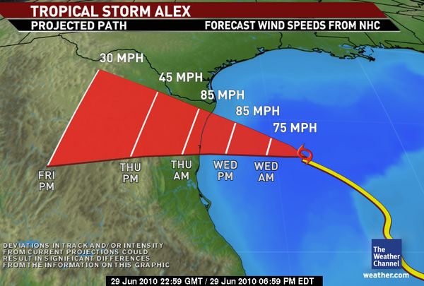 Hurricane Alex, June 29, 2010 Prediction