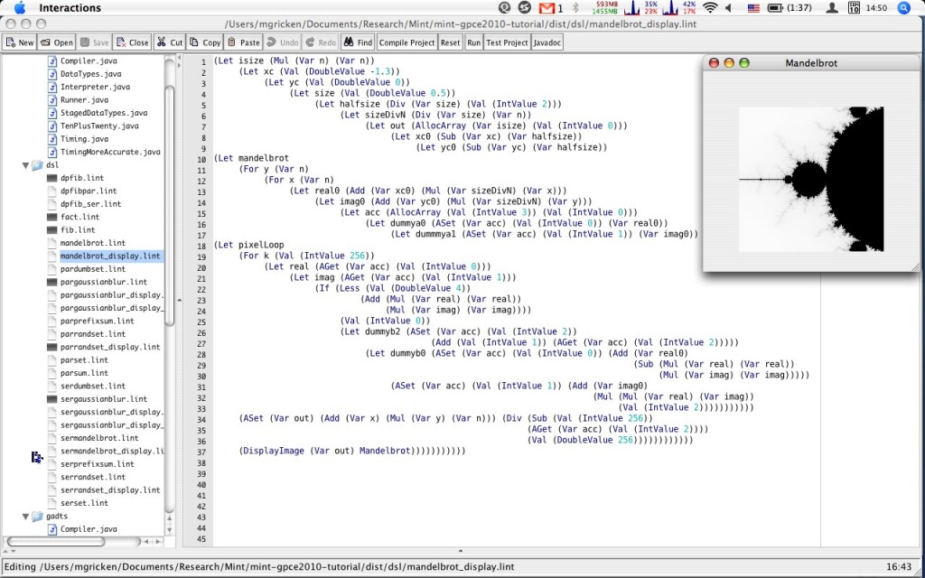 Screen Capture of Mandelbrot in our Staged DSL