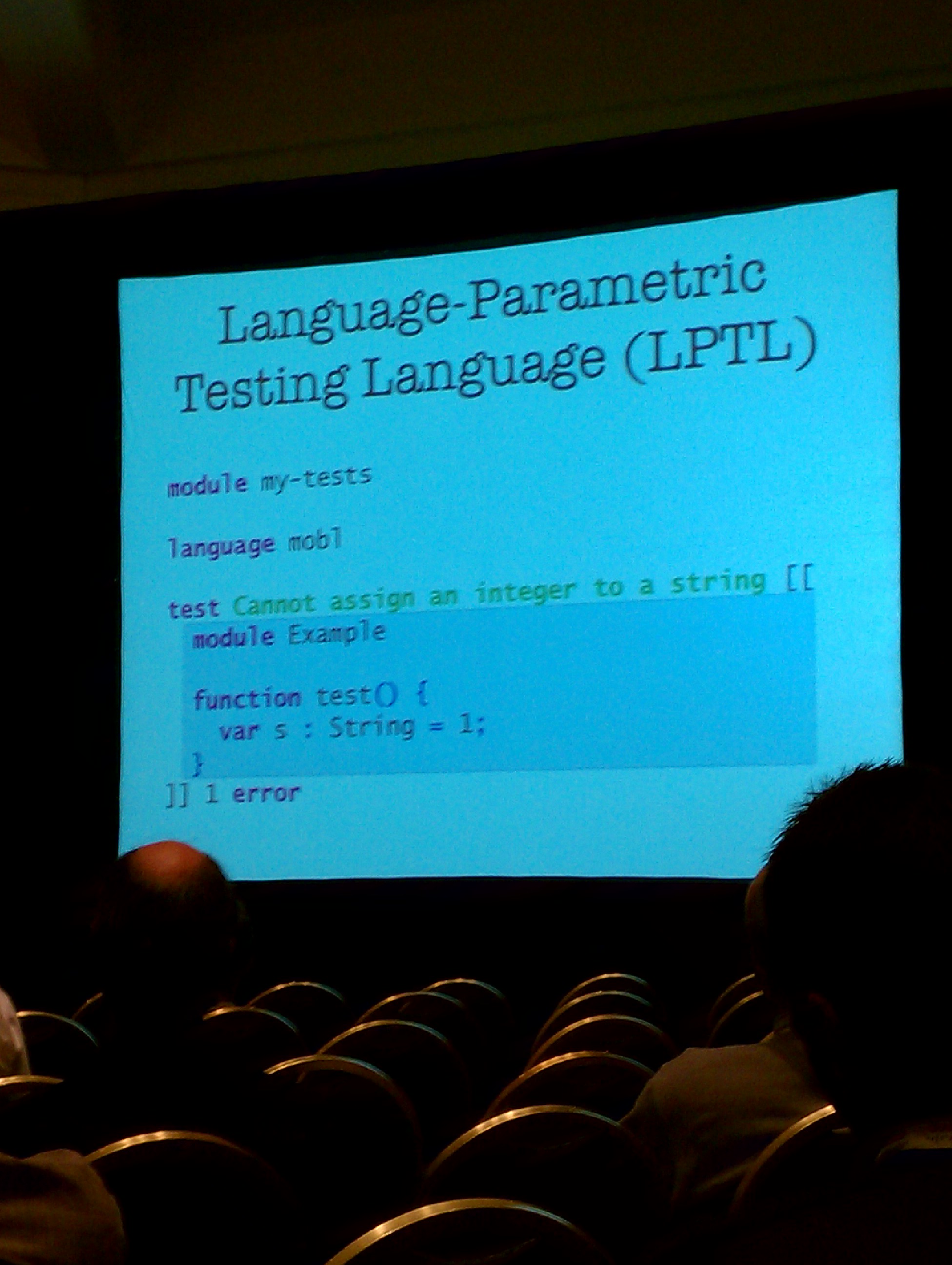 Integrated Language Definition Testing, example slide.