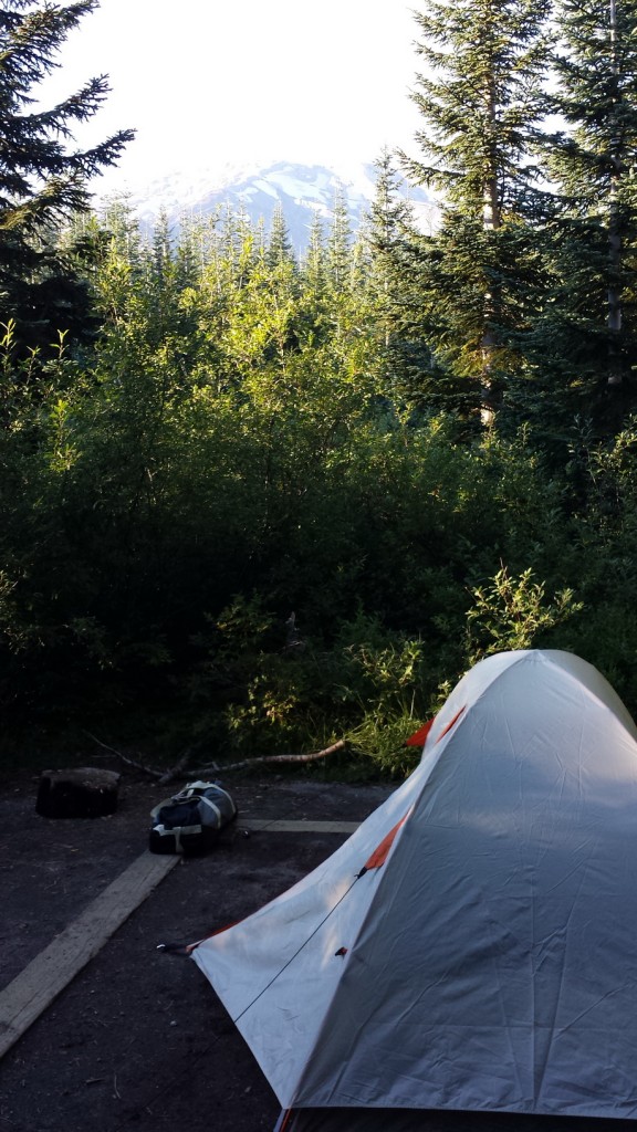 My tent, with Mt. St. Helens in sight.