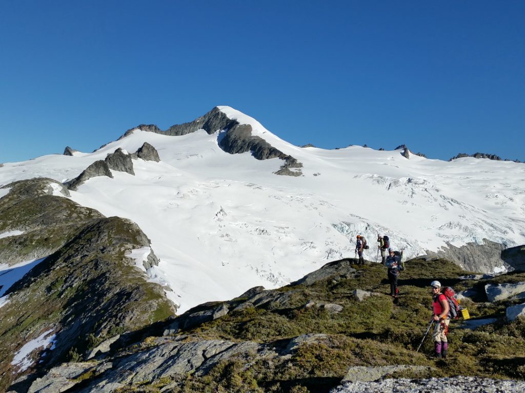 On the ridge towards the Inspiration Glacier, shortly after breaking camp.