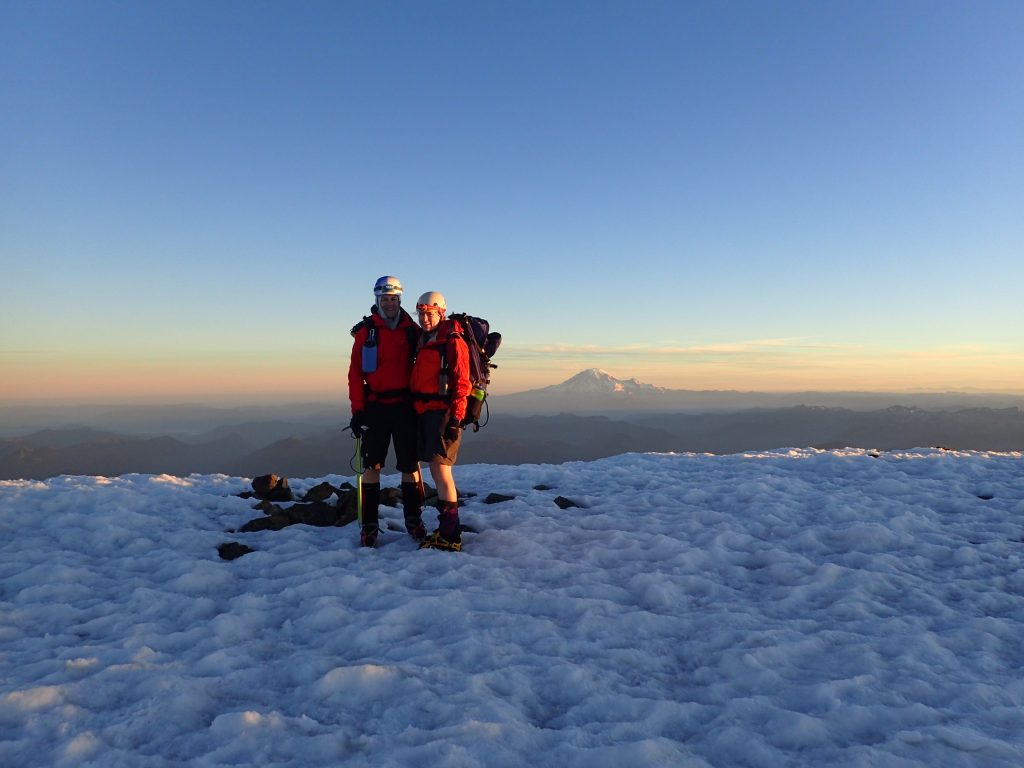 Successful summit of Mount Adams at 12280 feet. The only higher mountain in Washington is in the background.