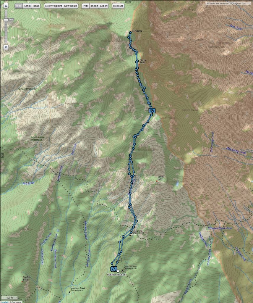Route of the Mount Adams climb