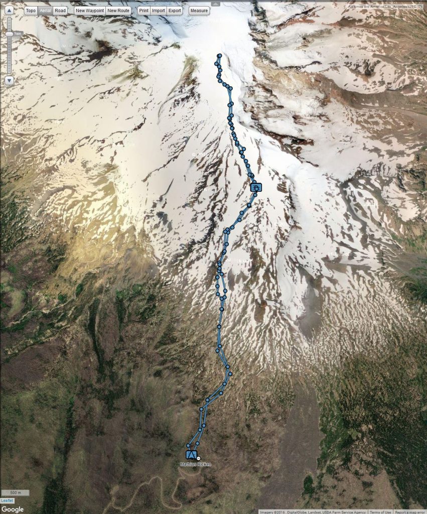 Route of the Mount Adams climb