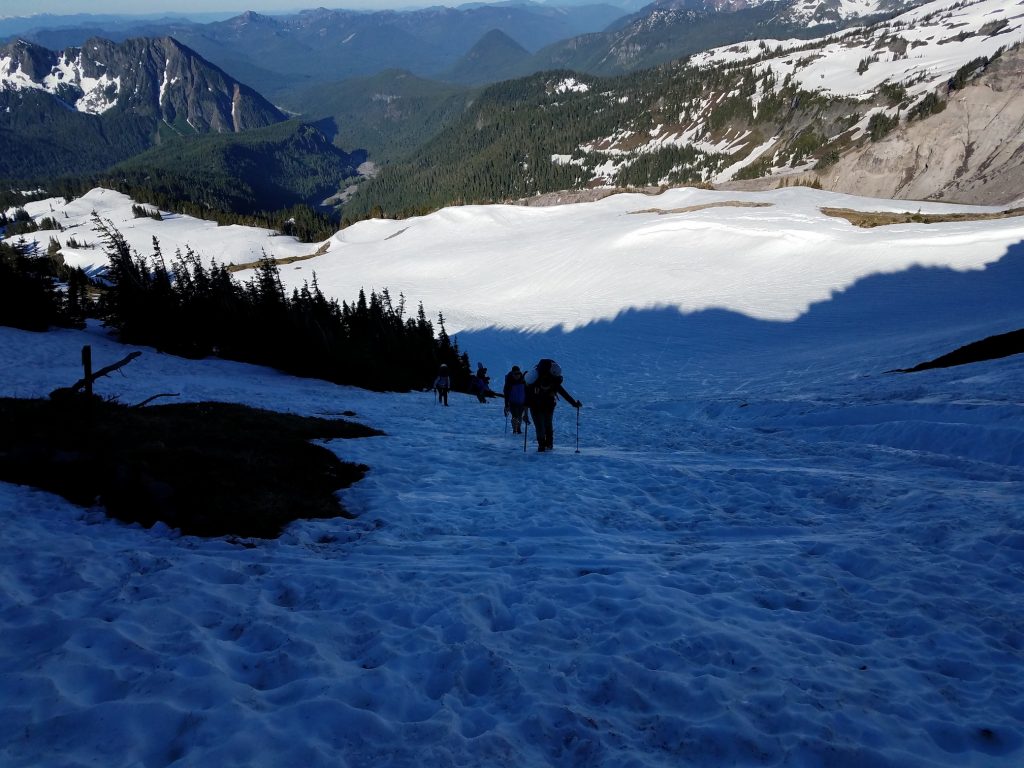 Jenny, Vicki, and some other folks heading up the steep slope to Panorama Point.