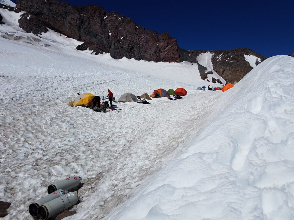 Line of tents at Camp Muir. Ours are the second and third from the left.