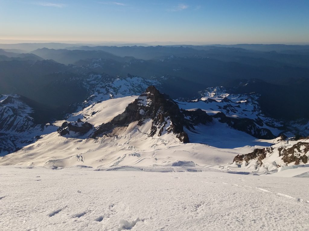 Little Tahoma appearing very little from the upper mountain.