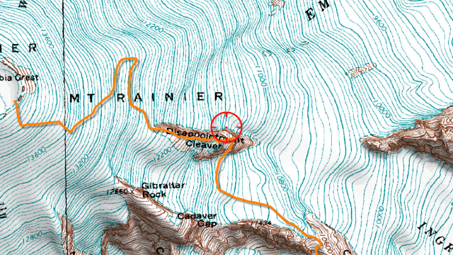 Approximate route, from http://mountrainierclimbing.blogspot.com/2017/06/disappointment-cleaver-6252017.html