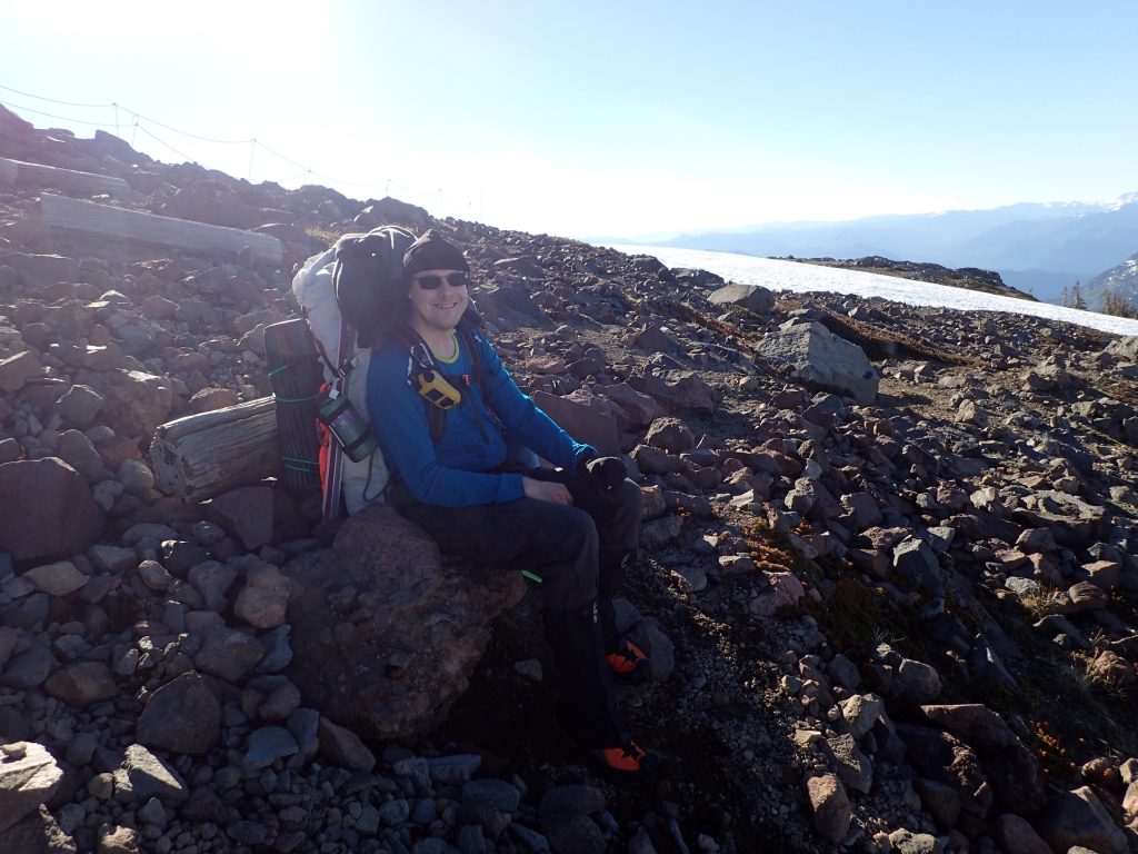 Heading to basecamp, with a heavy backpack (picture by Jenny).