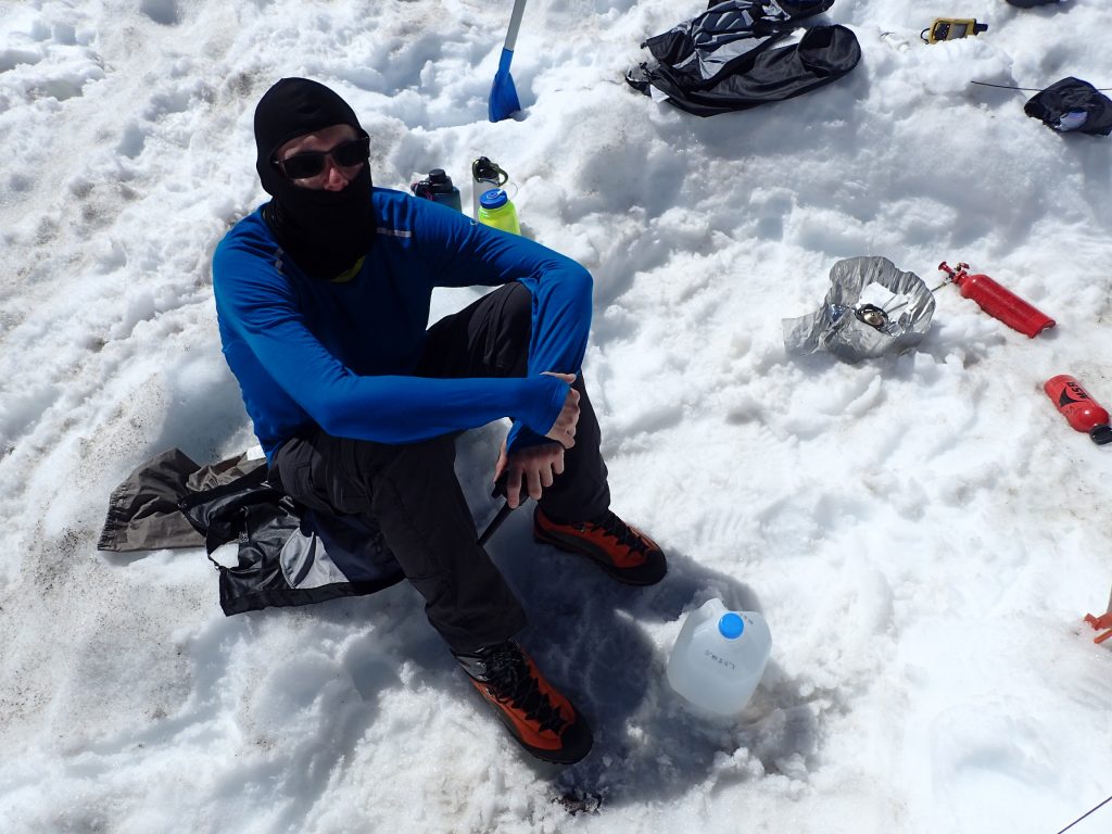 Taking a breather, after having set up our tent (picture by Jenny).