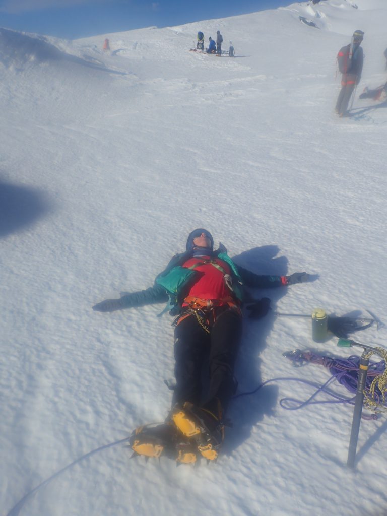 Vicki, relieved at the crater (picture by Jenny).