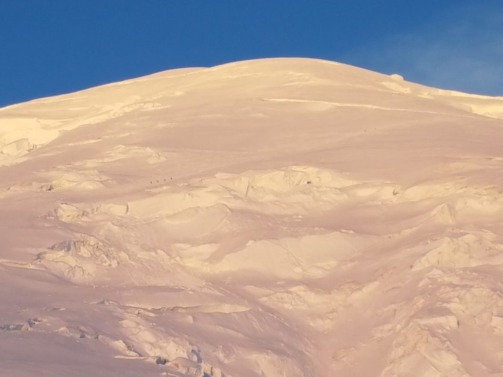 Climbers on the Emmons route to the summit of Mount Rainier.