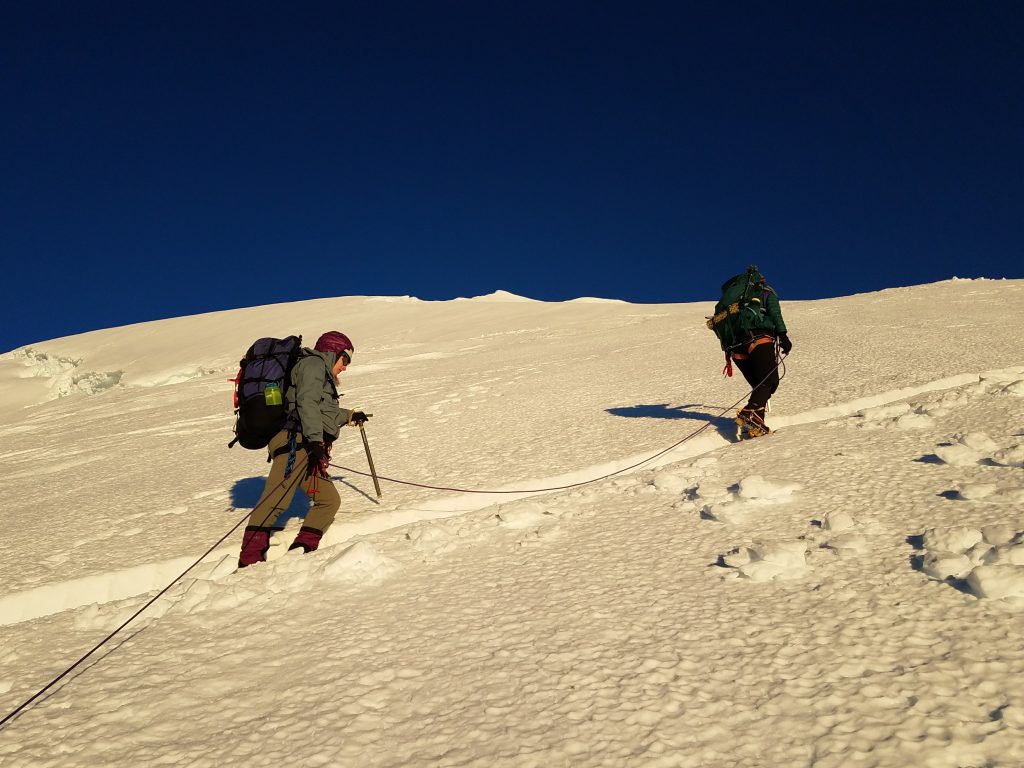 Mountaineers on the Emmons Glacier of Mount Rainier.