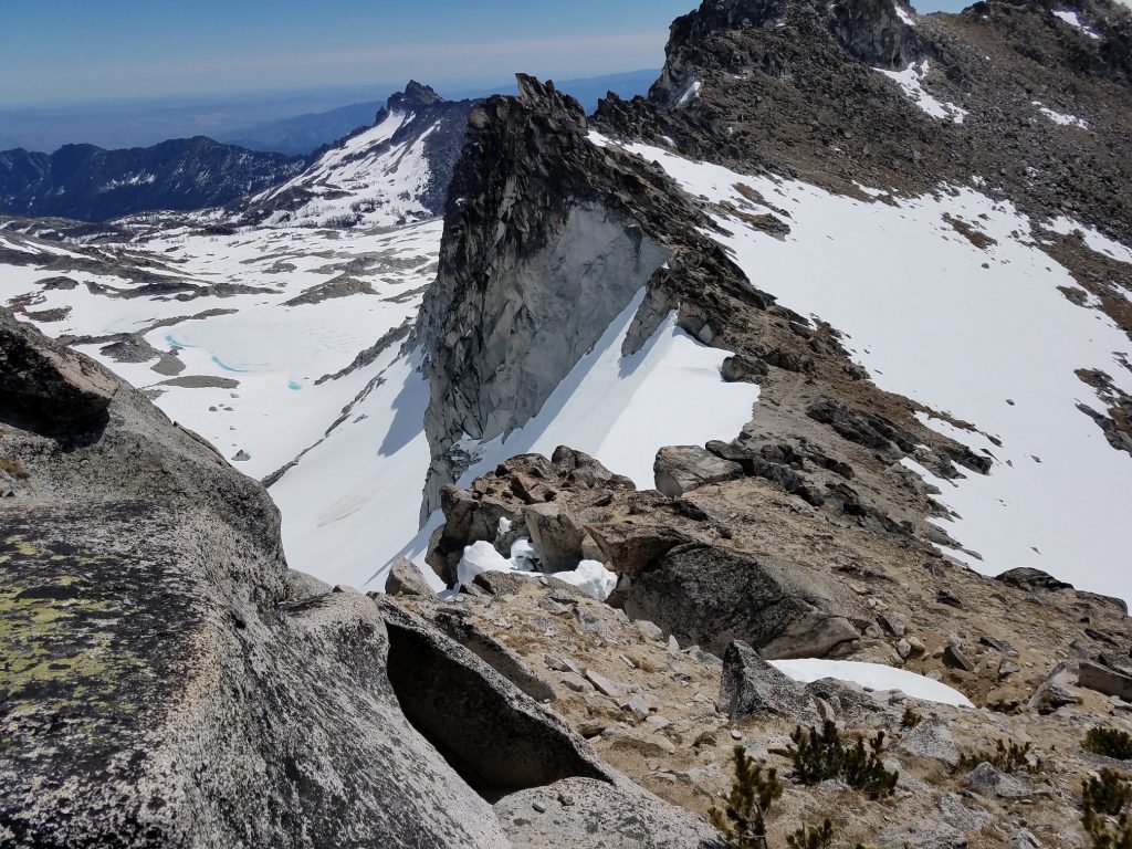 Looking back at the key col, after just having started the summit scramble.