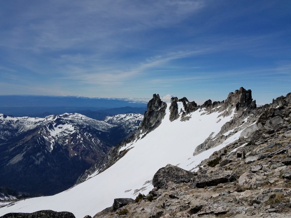 Looking at Pandora's Box, with Rainier right behind it.