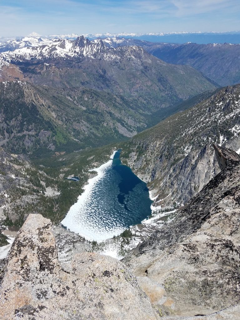 Looking 3,300 feet down to Colchuck Lake.
