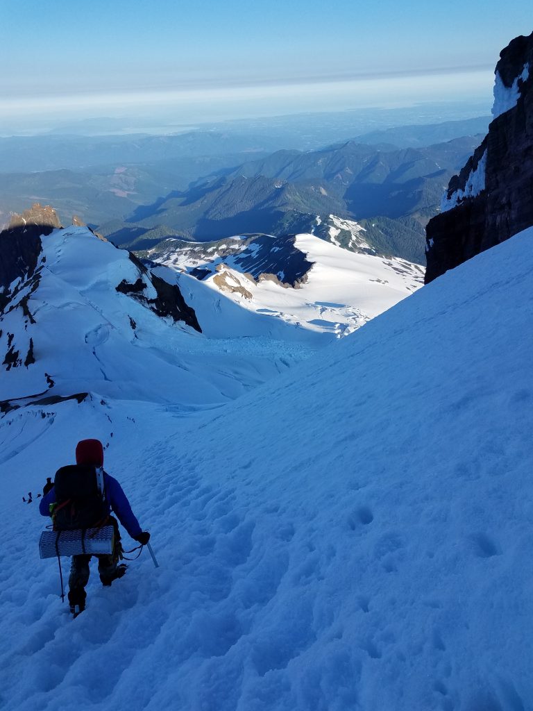 Rajan descending the snow slope next to the Roman Wall.