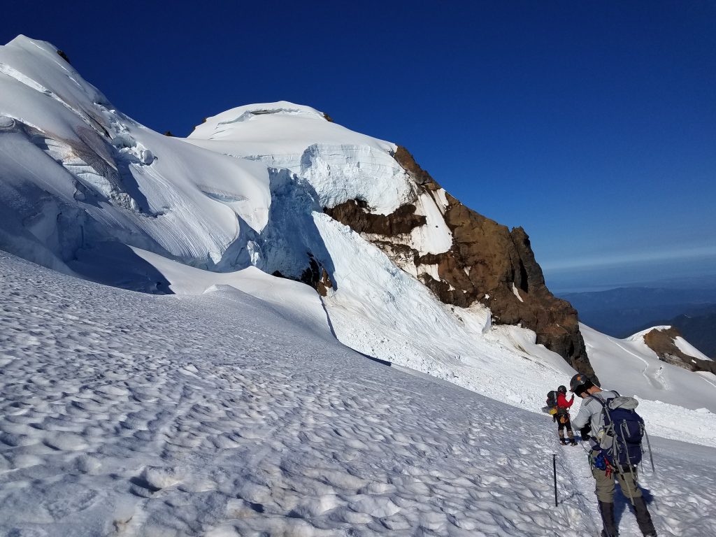 Descending into the ice fall below Colfax Peak. You can clearly see where the cornice broke.